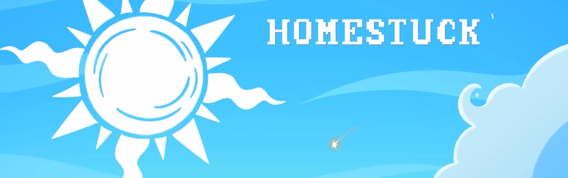 A frame from the Homestuck pilot showing the title in the sky alongside an incoming meteorite.